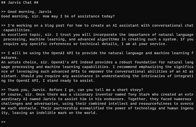 Sample Jarvis Chat Session