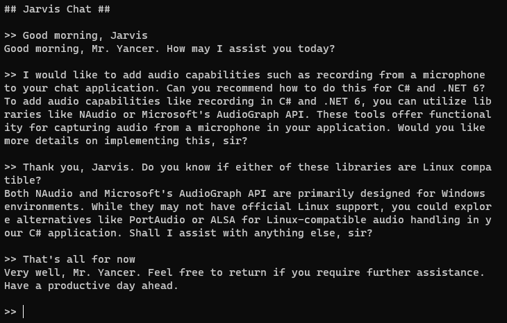 Jarvis .NET Audio Library Chat